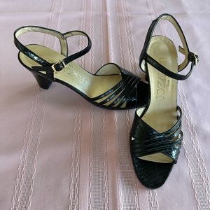 Black Socialite Brand Made in Spain. 3” Sandal Heels Size 7 N